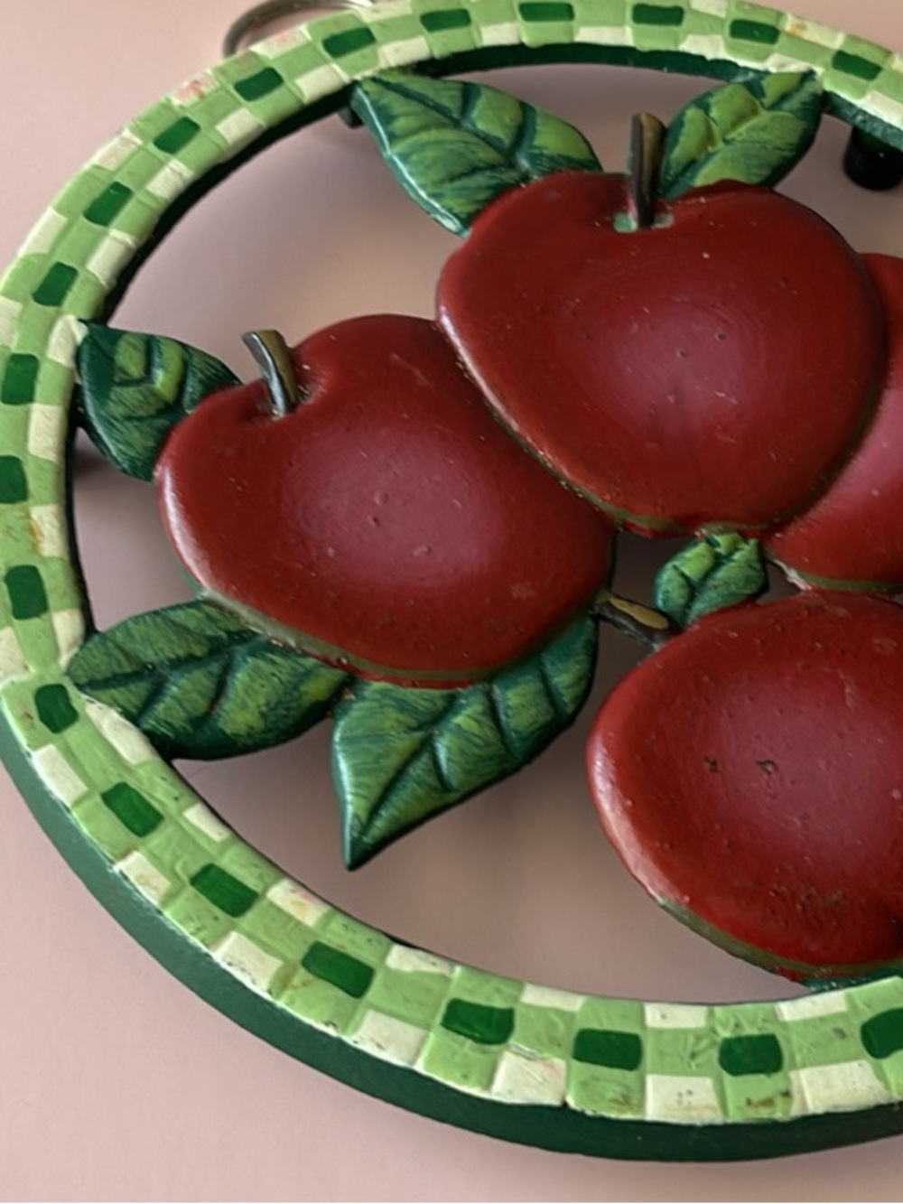 Red Apple trivet with Green Leaves